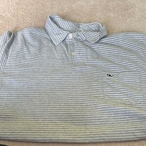Vineyard Vines Gray and White Striped Polo